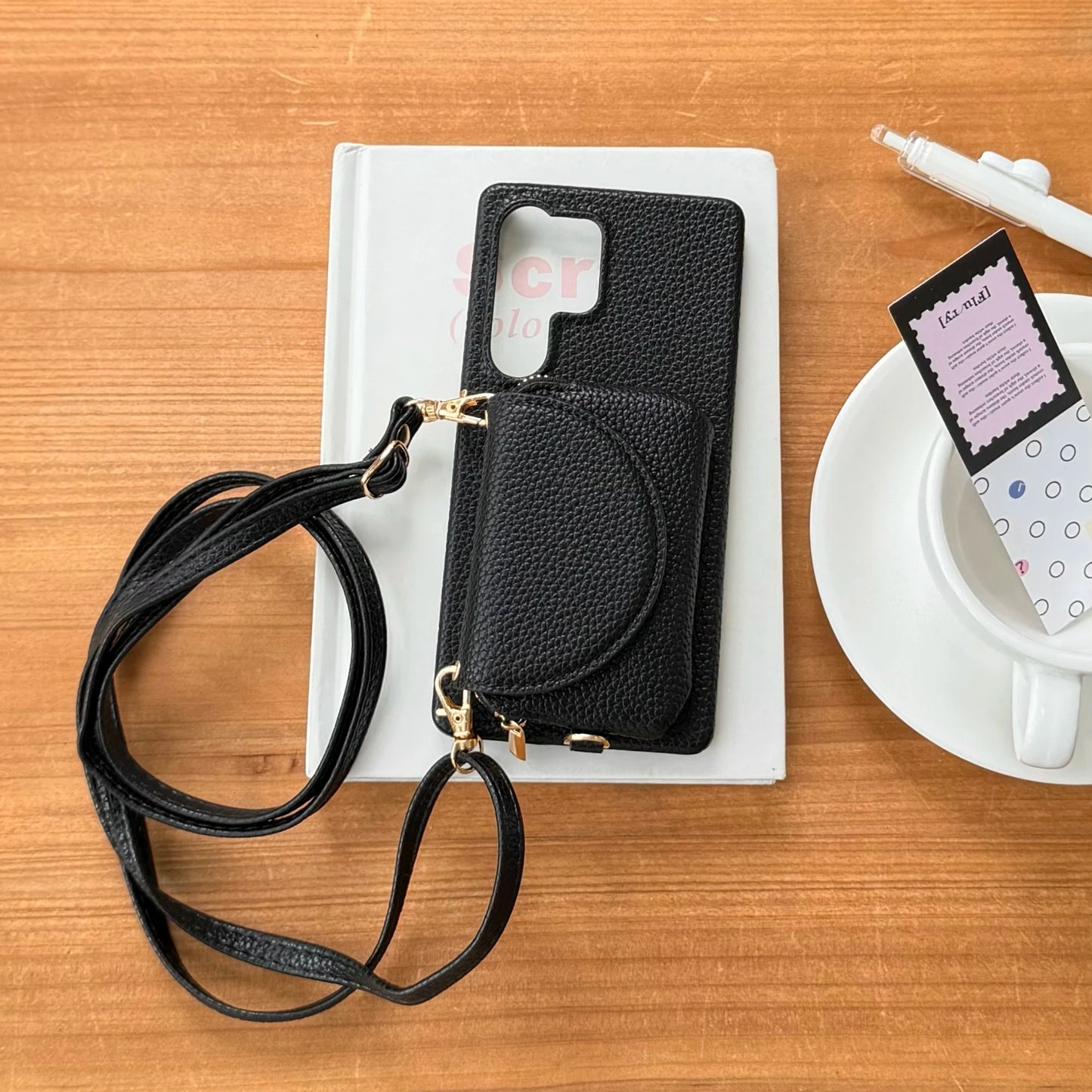 Crossbody Long Lanyard Leather Cards Bag Case for Samsung S26 Ultra S25 S24 Plus A17 A07 A57 A37 Built in Makeup Mirror Cover