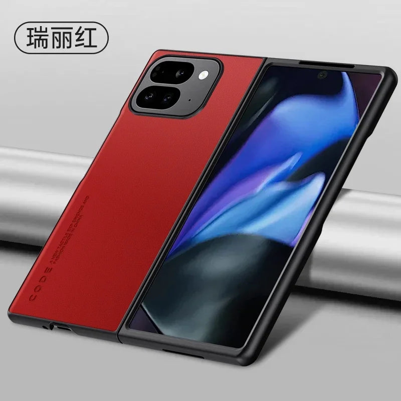 Plain PU Leather Phone Case For Google Pixel 9 Pro Fold Matte Cover Silicone Shockproof Soft Edge Back Cover For Pixel Fold2