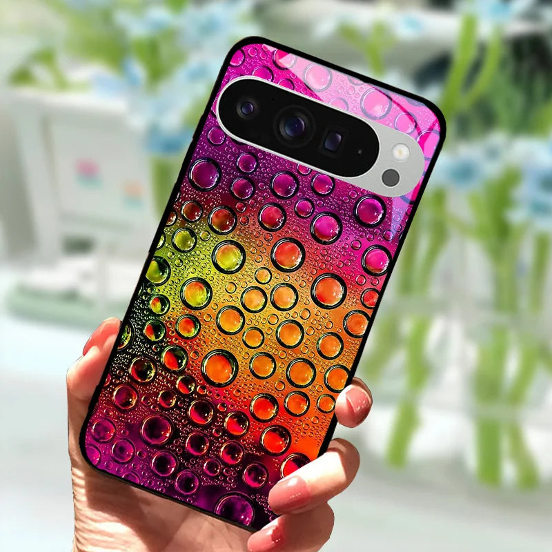 Fashion Glass Case For Google Pixel 9 Pro XL Tempered Glass  Black Phone Cover For Google Pixel 9a Pixel9 Funda Protector Cases