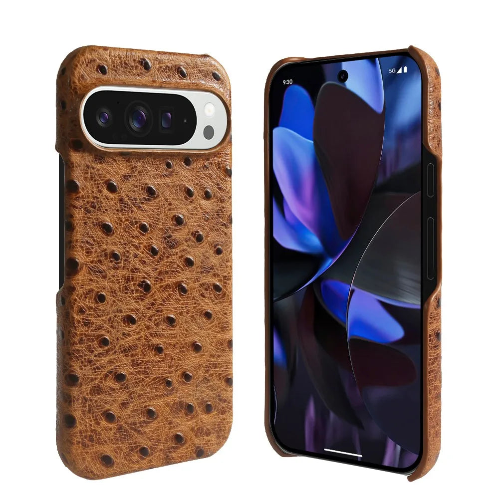 Ostrich Genuine Leather Case for Google Pixel 9 Pro 8Pro 7A 6Pro 6A 5A 9ProXL Luxury Cowhide Back Cover Coque Protective Shell