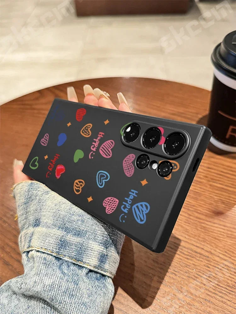 Colorful Love Heart Happy Phone Case For Samsung Galaxy S24 Ultra S25 S23 S22 Plus S20 FE A54 A55 A15 A35 A51 A71 A72 A73 Cover