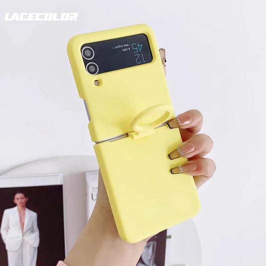 Ring Holder Matte Liquid Silicone Protective Cases For Samsung Galaxy ZFlip4 ZFlip3 Solid Color Soft Bumper Shockproof Cover