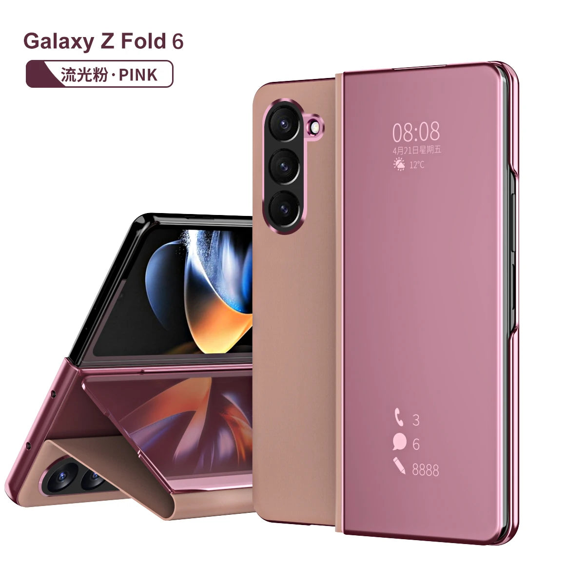 Magnetic Mirror Clear luxury Phone Case for Samsung Galaxy Z Fold 6 5 4 3 5G Fold6 Fold5 Smart Window PU Leather Case Full Cover