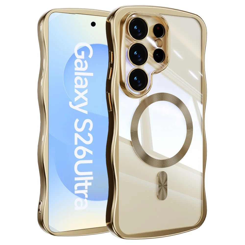 Electroplated Wave Frame Magnetic Case For Samsung Galaxy S26 Edge S25 S24 Ultra Plus Wireless Charge Transparent TPU Soft Shell