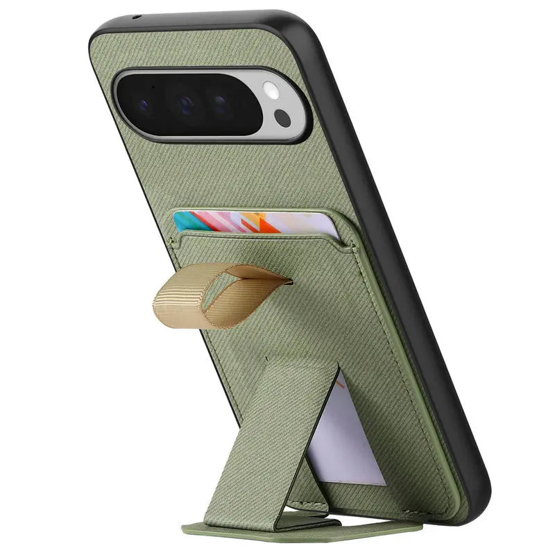 Business Retro Fabric Texture Phone Case for Google Pixel 11 Pro XL 9 10 Pro Foldable Card Slot Kickstand Ring Shockproof Cover