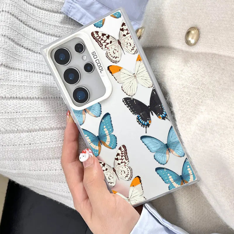 For Samsung Galaxy S25 S24 S23 S22 Ultra Plus S21 S23 S24 FE Laser Phone Case New Fashion Elegant Butterfly Shockproof Covers