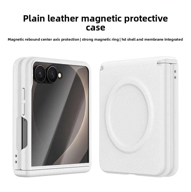‌Magnetic Skin Feel Vegan Leather Case‌ for Samsung Z Flip 8 Screen Protector Shockproof for Magsafe Slim Axis Protection Cover