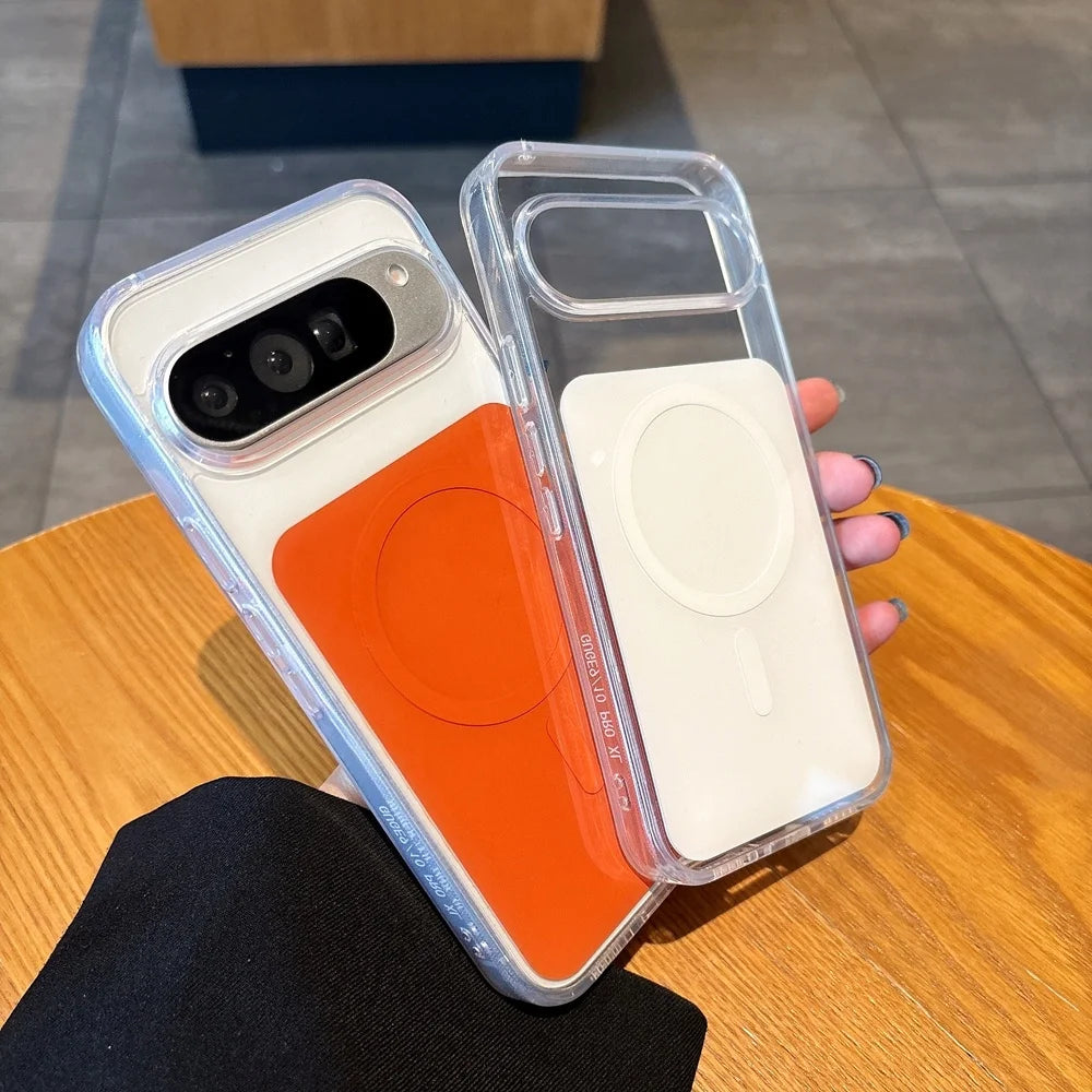 Luxury Transparent For Magsafe Phone Case For Google Pixel 10 Pro XL Magnetic Shockproof TPU Clear Acrylic Cover For 9 Pro XL 9a