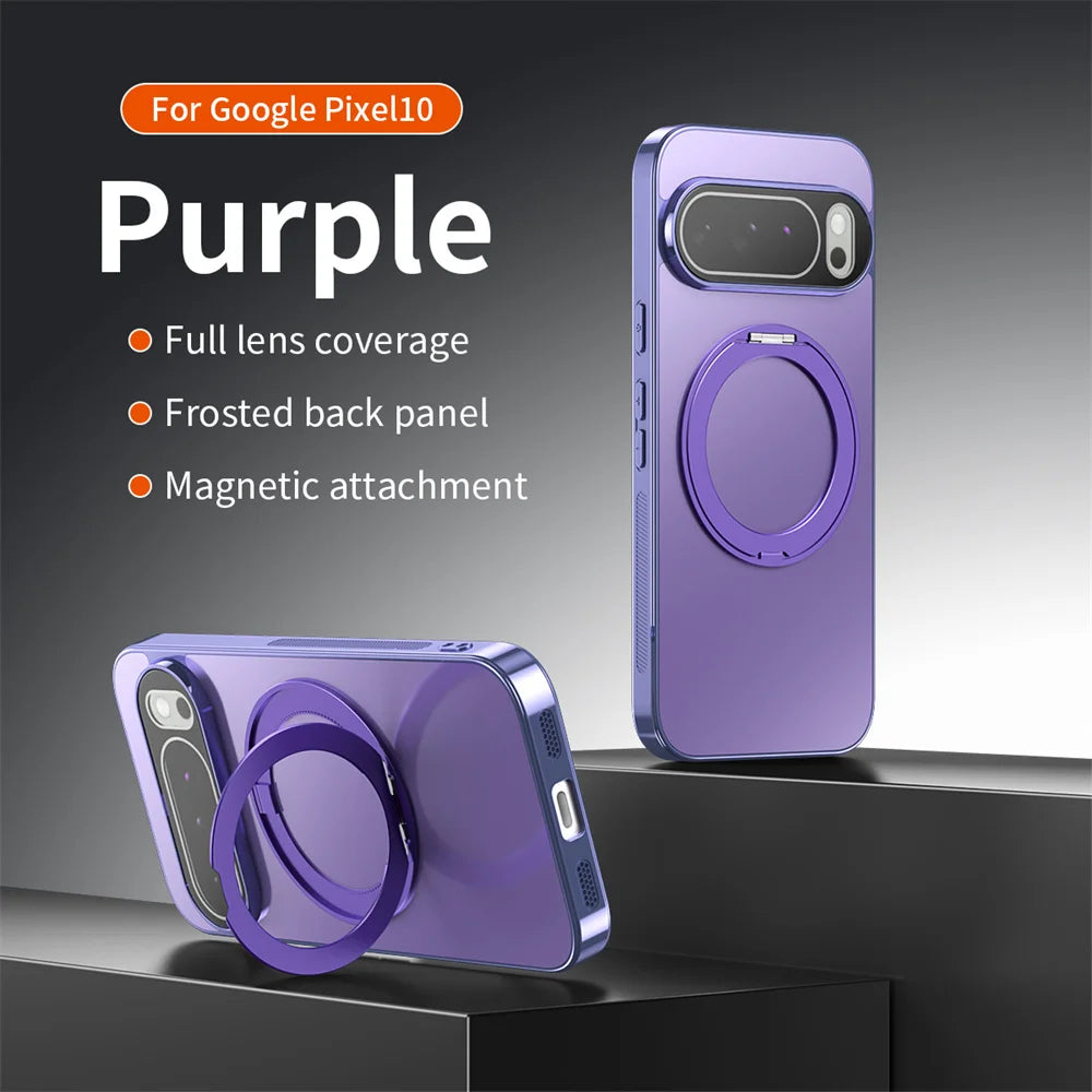 Luxury Rotating Magnet Ring Magnetic Stand Phone Case For Google Pixel9 10 Pro XL 9A 8 8A Solid Color Plating PC Protector Cover