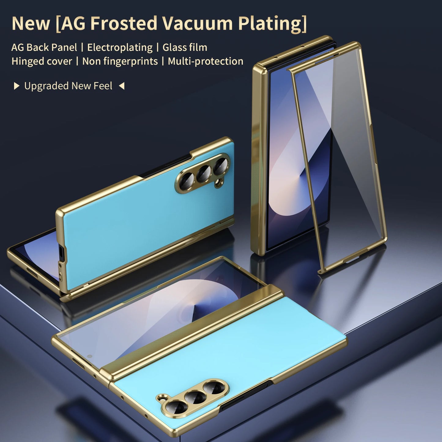 For Samsung Galaxy Z Fold 7 6 5 4 3 Plating Border Hinge Phone Case Luxury Matte Outer Screen Protective Film Shockproof Cover