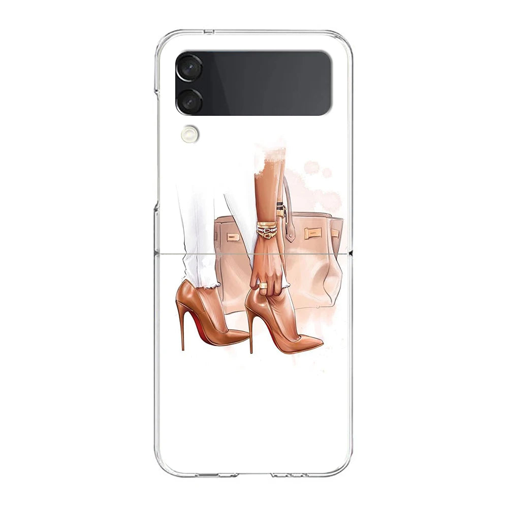 Fashion Girl Pumps Phone Case For Samsung Galaxy Z Flip 7 6 5 4 3 For Samsung Flip7 Flip6 Flip5 Shockproof Hard Folding Cover
