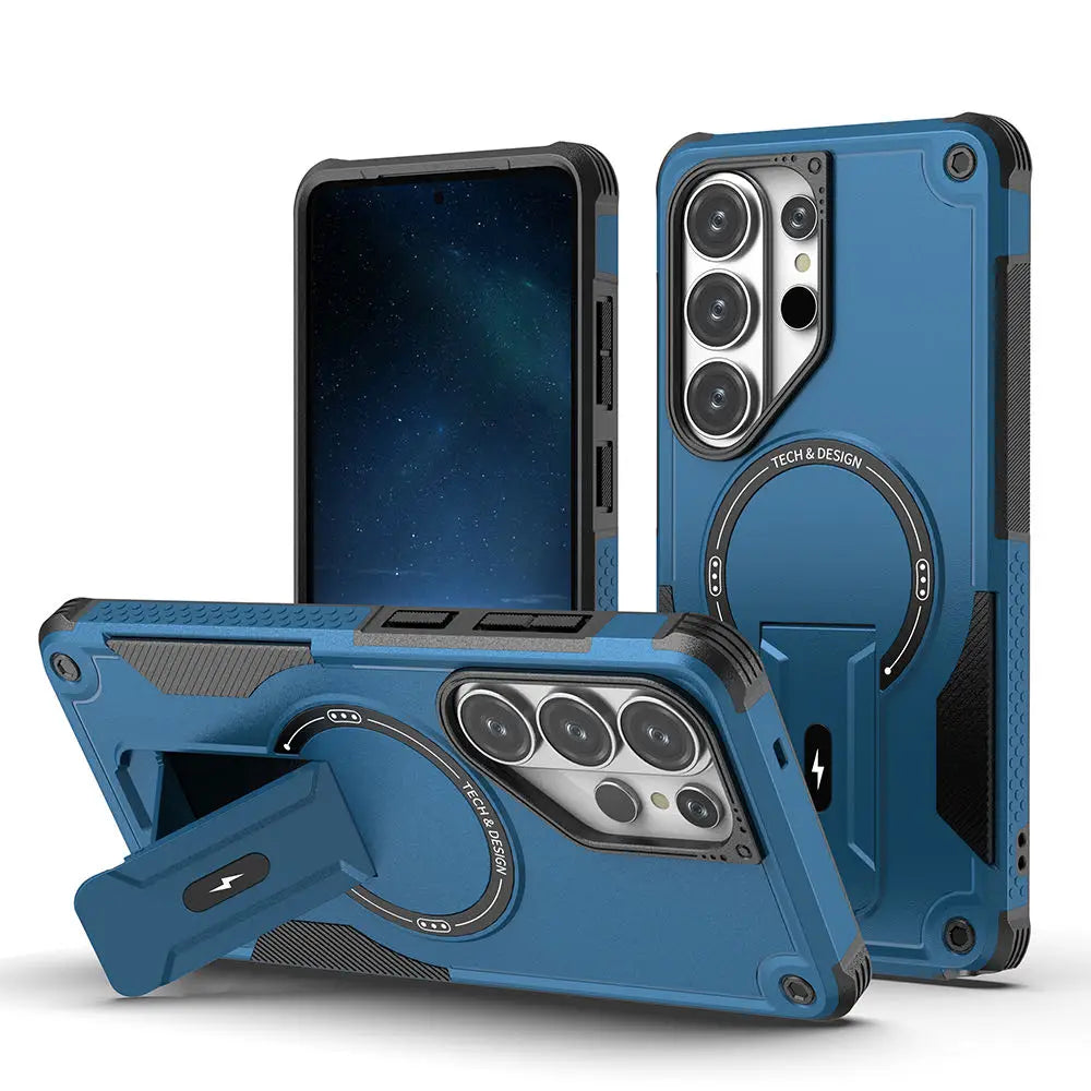 Folding Holder Armor Case For Samsung Galaxy S26 S25 S24 Ultra Plus A17 A56 A36 A54 Magnetic For Magsafe Stand Shockproof Cover