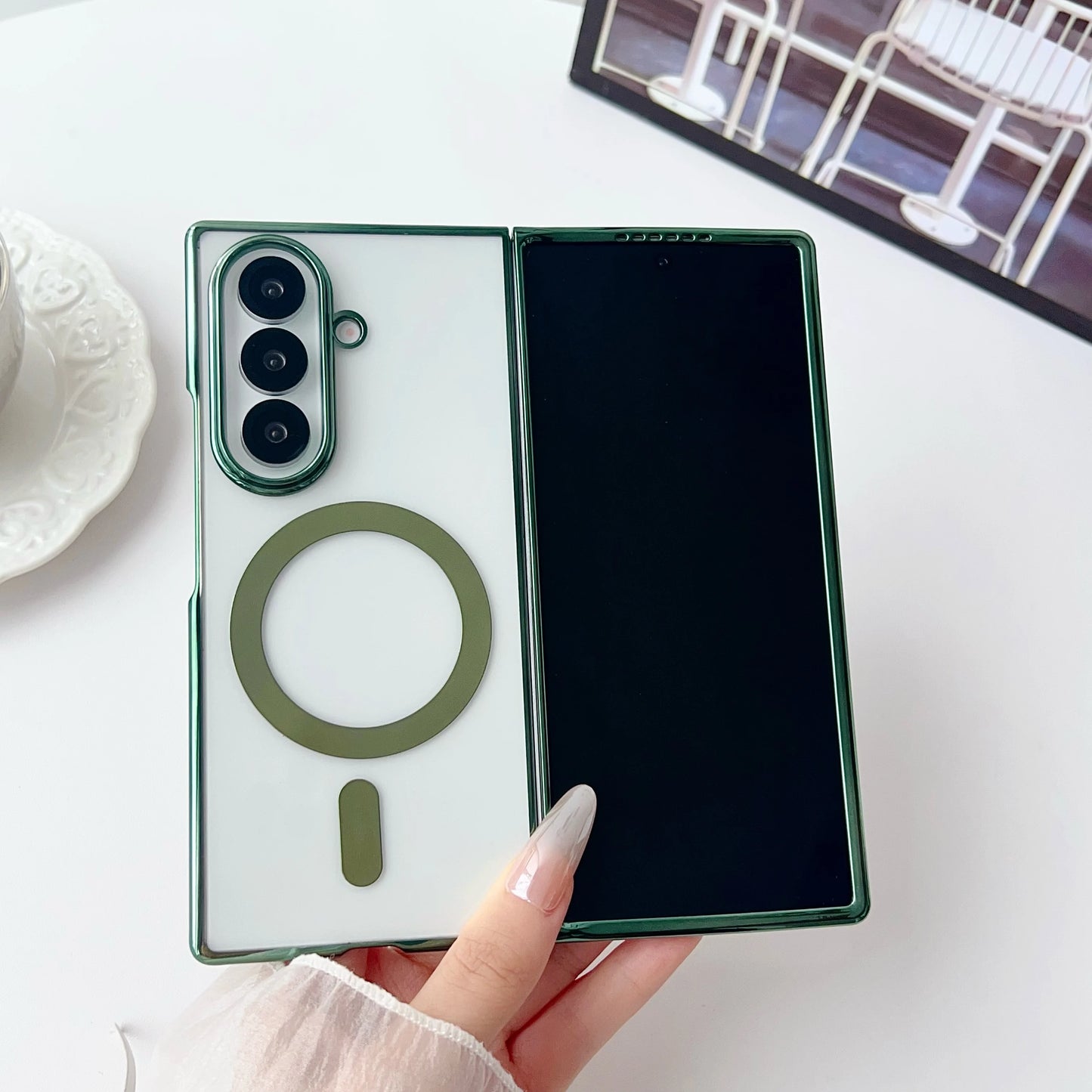 Electroplated Transparent Magnetic Case For Samsung Galaxy Z Fold 3 4 5 6 7 ZFold7 Fold6 5G Plating Clear Shockproof Back Cover
