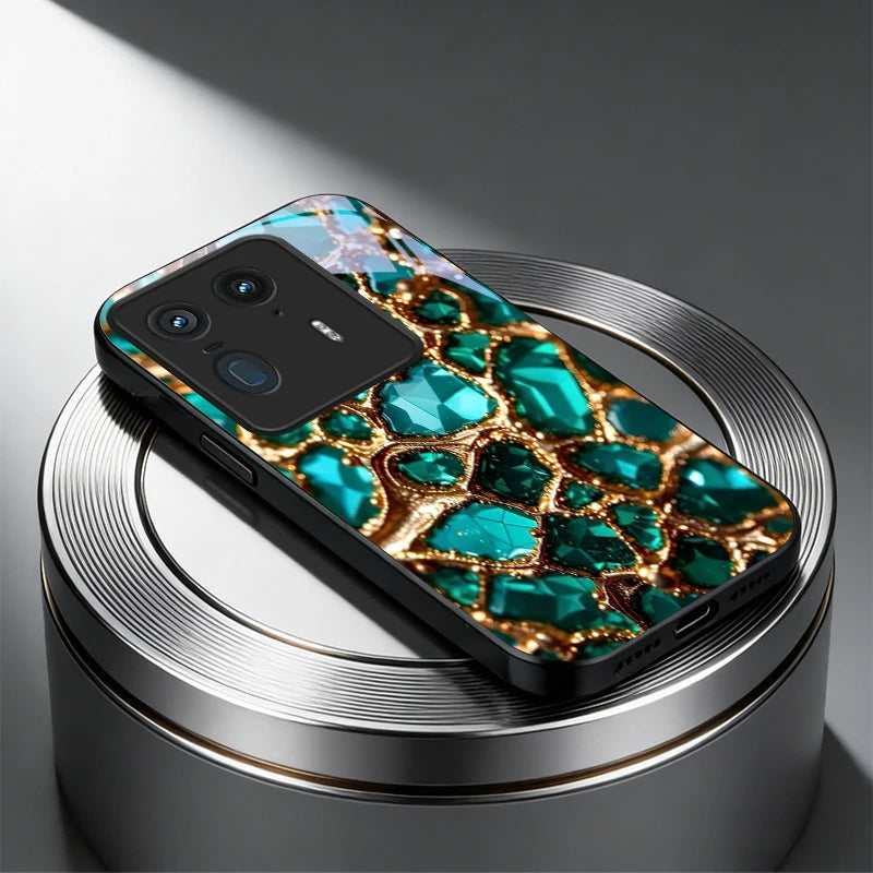 Luxury Green Gem Golden Black Glass Phone Case For Motorola Moto Edge 60 70 20 Lite 30 Pro 40 50 Ultra G45 G54 G55 G75 84 Cover