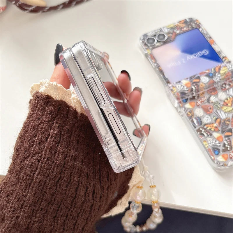 Fashion Butterfly Wings Phone Case For Samsung Galaxy Z Flip 7 6 5 4 3 Flip6 Flip7 Cover with Chain Cute Hinge Cases Flip6 Funda