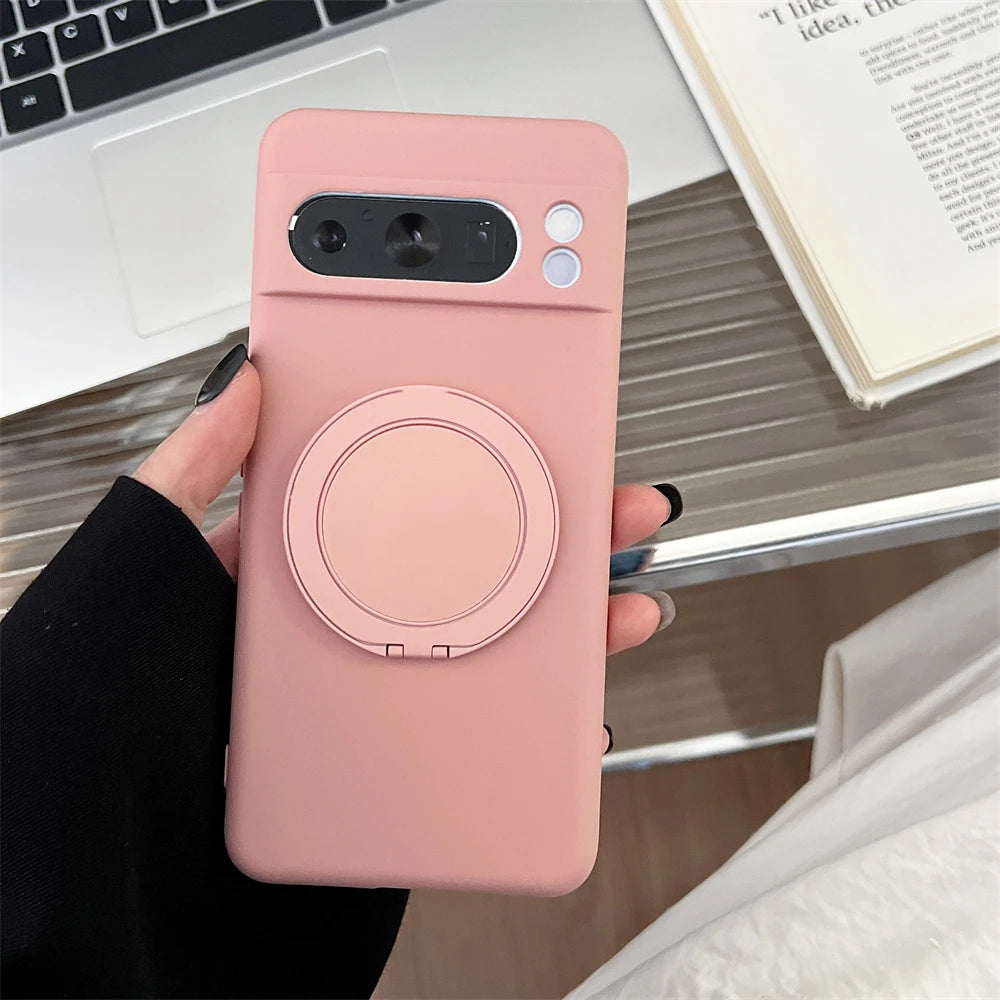 Original Liquid Silicone Magnetic Invisible Bracket Soft Case For Google Pixel 10 9 Pro XL 8 7 6 A Pro Anti-Drop Protector Cover