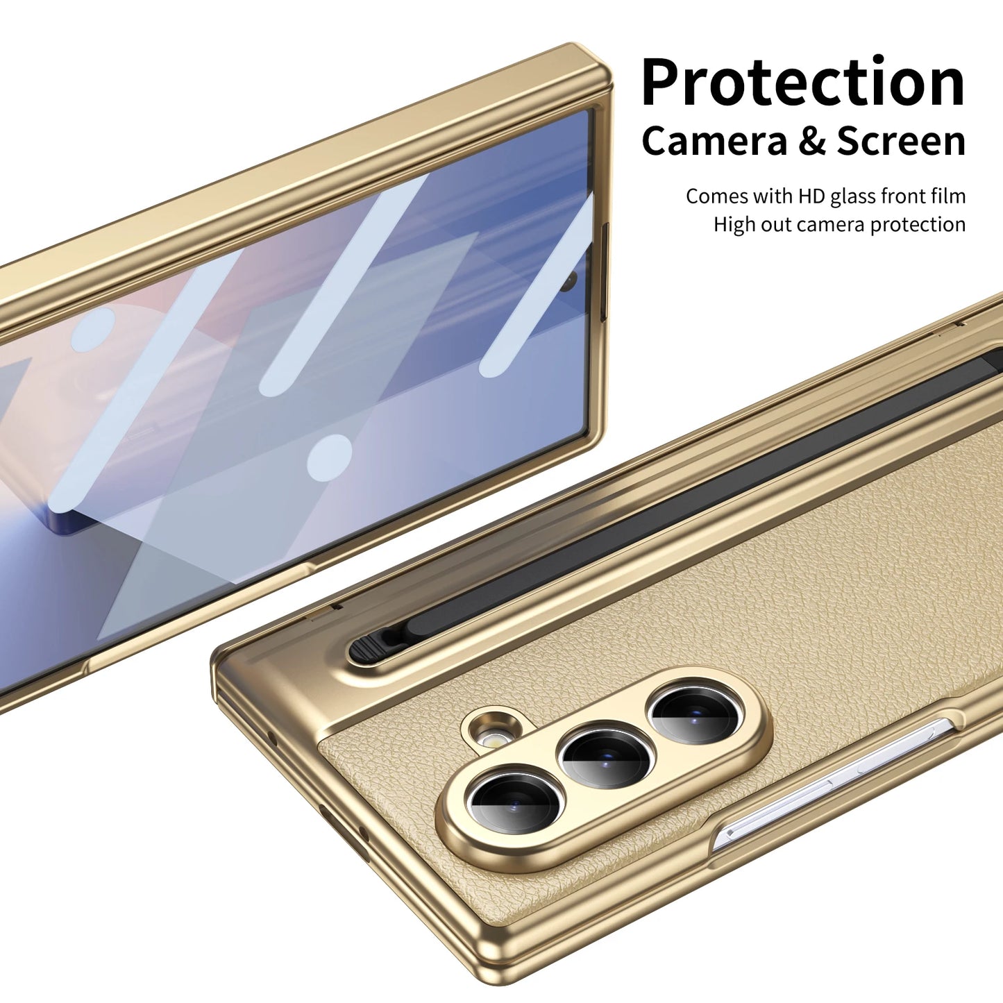 For Samsung Galaxy Z Fold 7 6 5 4 3 360° Folding Flap Leather Pen Groove Tempered Glass Film Drop Resistant Phone Case