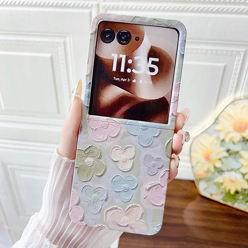 Case For Motorola Razr 60 Ultra 50 2024 Razr Ultra 2025 Relief Watercolor Flower Pattern Hard Mobile Phone Case Cover