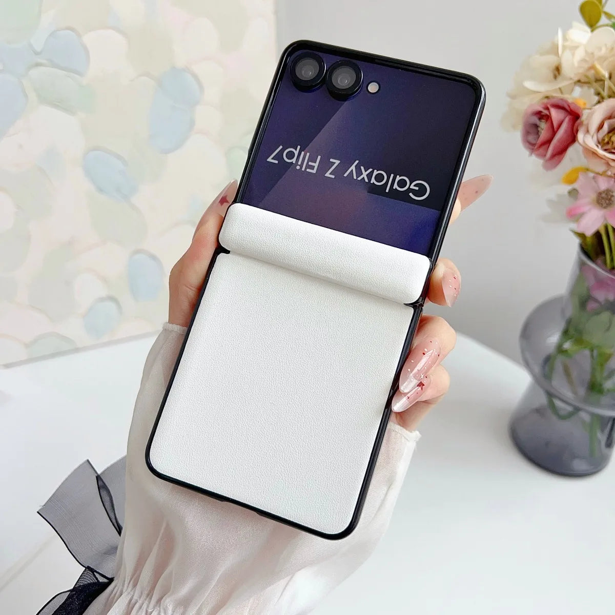 Luxury Leather Solid Color Matte Case for Samsung Galaxy Z Flip 8 7 6 5 Flip8 Flip7 Flip6 Shockproof Cover for Samsung Zflip7 FE