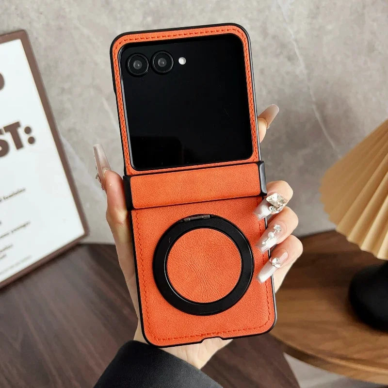For Magsafe Holder Phone Case For Motorola Razr 60 50 Ultra Leather Hinger Protective Cover For Motorola Razr 40 Ultra Funda