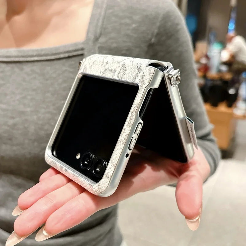 Python Skin Pattern Side Buckle Camellia Decorated Case For Moto Razr 60 Ultra Motorola Razr 50 Ultra 2025 Protective Cover