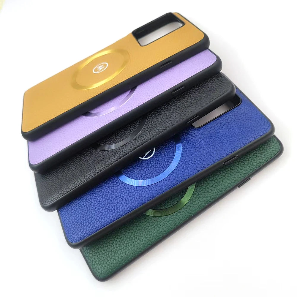 Litchi Texture Leather Magnetic Case For Motorola Edge 50Neo 60 Fusion G86 G85 G56 G55 G45 G35 For Magsafe Wireless Charge Cover
