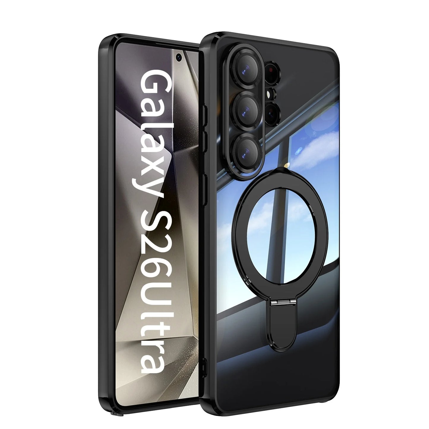 Transparent for Magsafe Stand Plating Case for Samsung Galaxy S26 Ultra Magnetic Bracket Lens Film Cover for Samsung S26 Plus