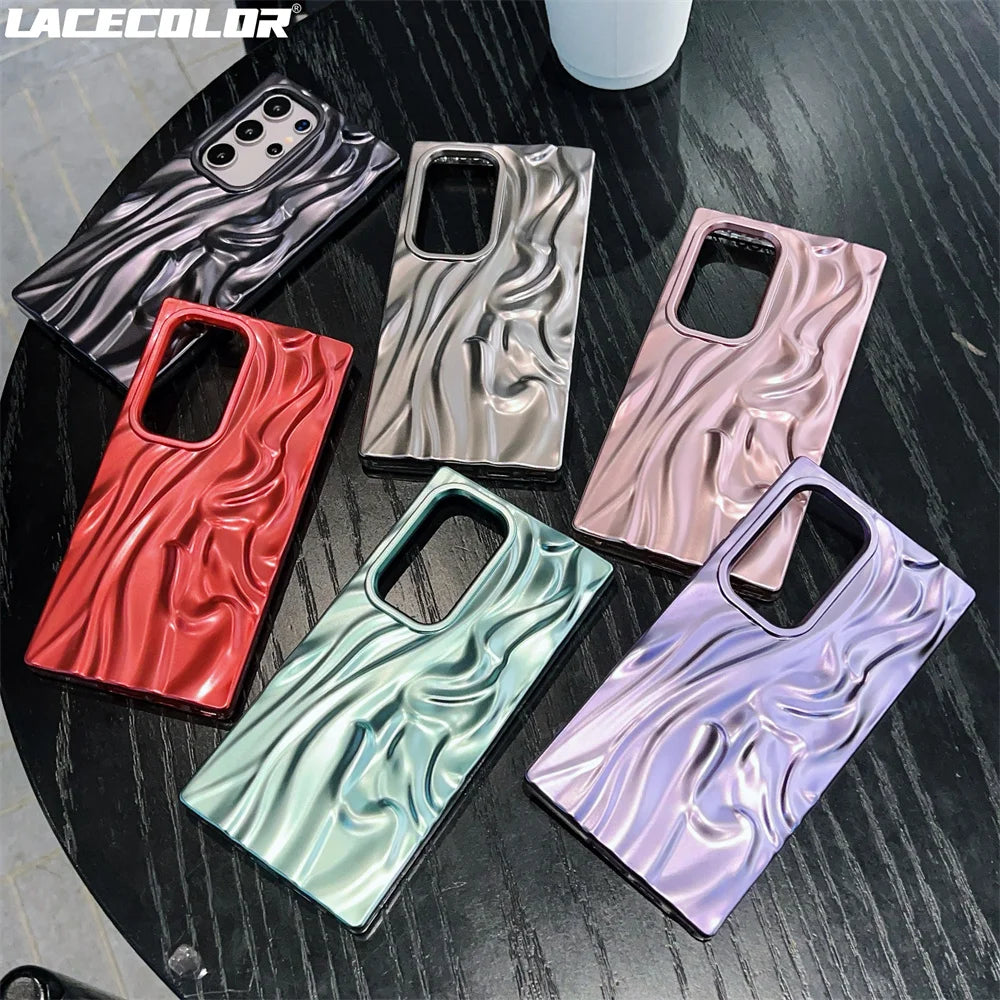 3D Plating Wave Wrinkle Matte Solid Color Case For Samsung S25 S24 Plus S23 Ultra FE A56 A36 A26 A16 A06 A55 A35 A25 Soft Cover