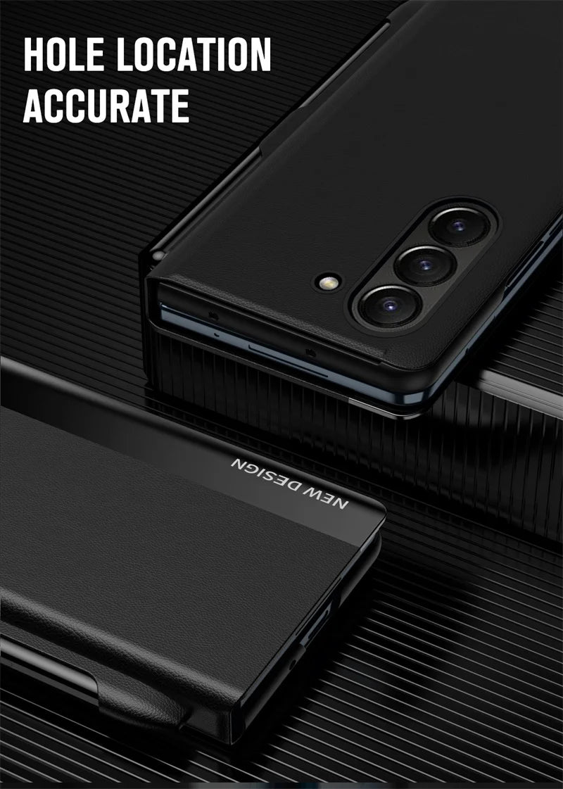 With S Pen & Pen Slot PU Leather Electroplating Holder Phone Case For Samsung Galaxy Z Fold 6 5 4 3 5G Fold6 Magnetic Flip Cover