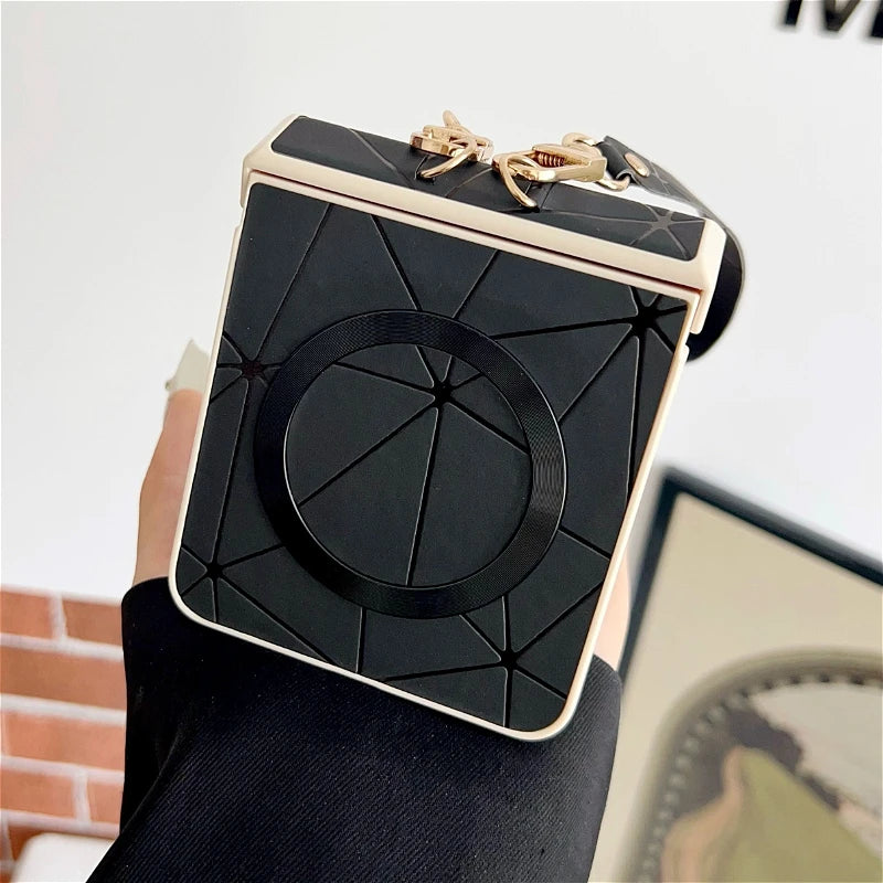 Luxury Geometric Prism Magnetic Phone Case For Samsung Galaxy Z Flip 7 6 5 4 3 5G ZFlip7 FE For Magsafe 3-piece Set Hinge Cover