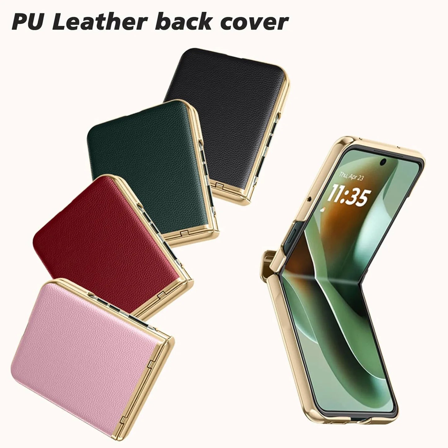 Electroplated Hinge Phone Case Screen Lens Protector For Motorola Razr Ultra 2025 Razr 2024 PU Leather Hard Back Cover