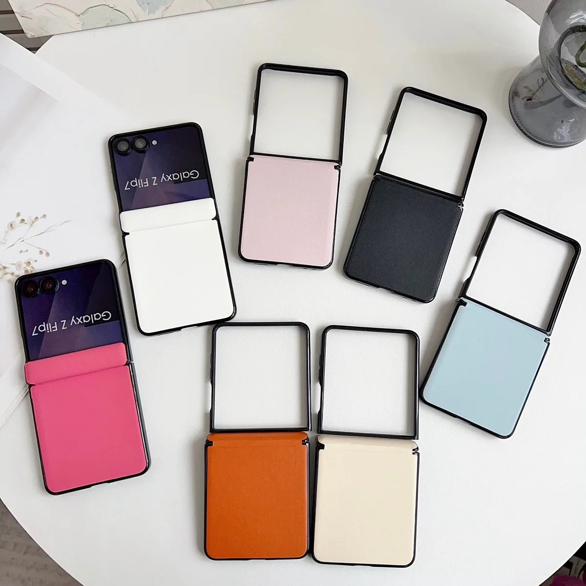 Luxury Leather Solid Color Matte Case for Samsung Galaxy Z Flip 8 7 6 5 Flip8 Flip7 Flip6 Shockproof Cover for Samsung Zflip7 FE