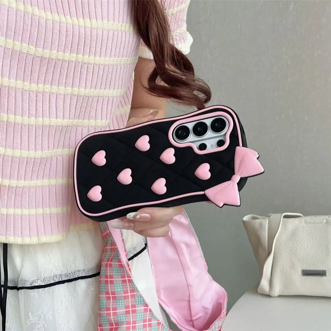 3D Cartoon Kitten Bowknot Case For Samsung Galaxy S26 S25 S24 S23 Ultra FE A57 A37 A07 A56 A36 A26 A17 A16 A15 A35 A55 A54 A24