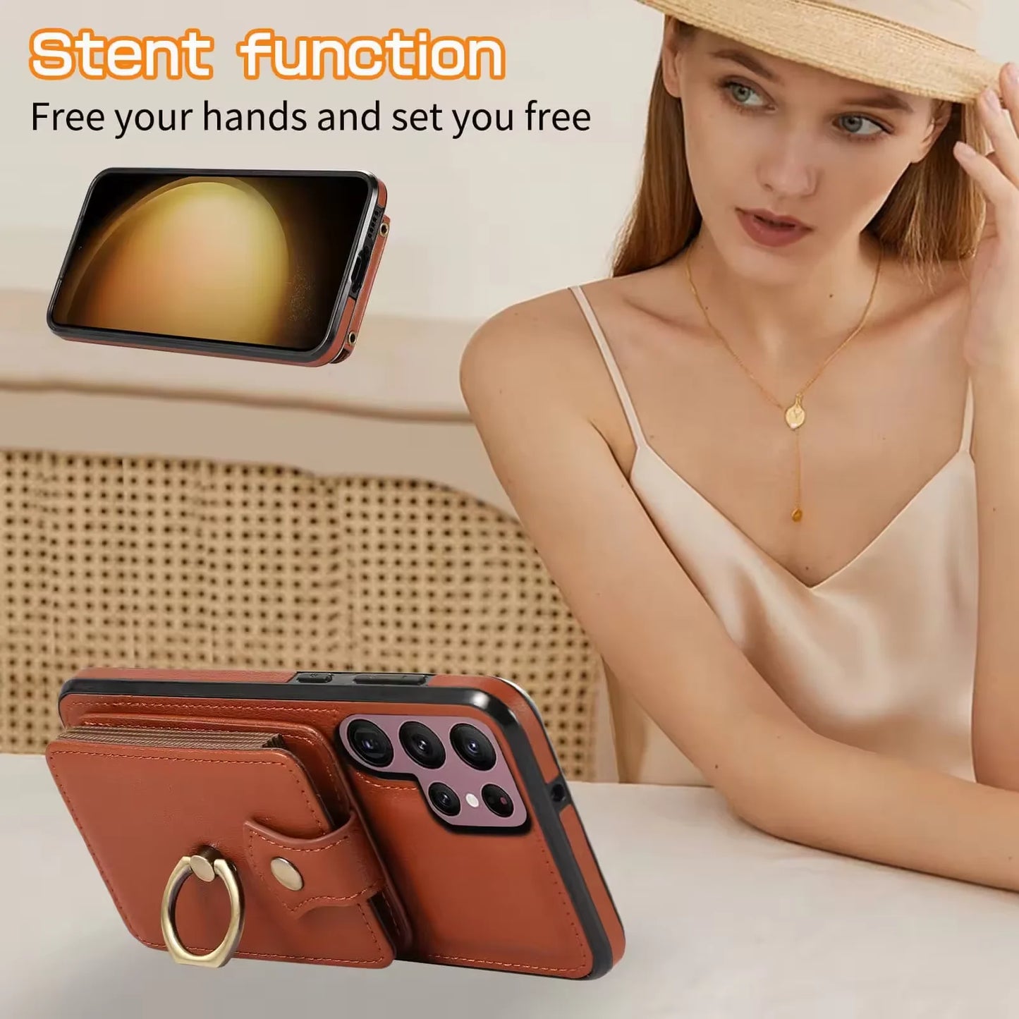 For Samsung Galaxy S25 24 23 22 Ultra/Note 10/20 Ultra/S20 FE/S10 Case Wallet with Card Holder, 360°Rotation Finger Ring Holder