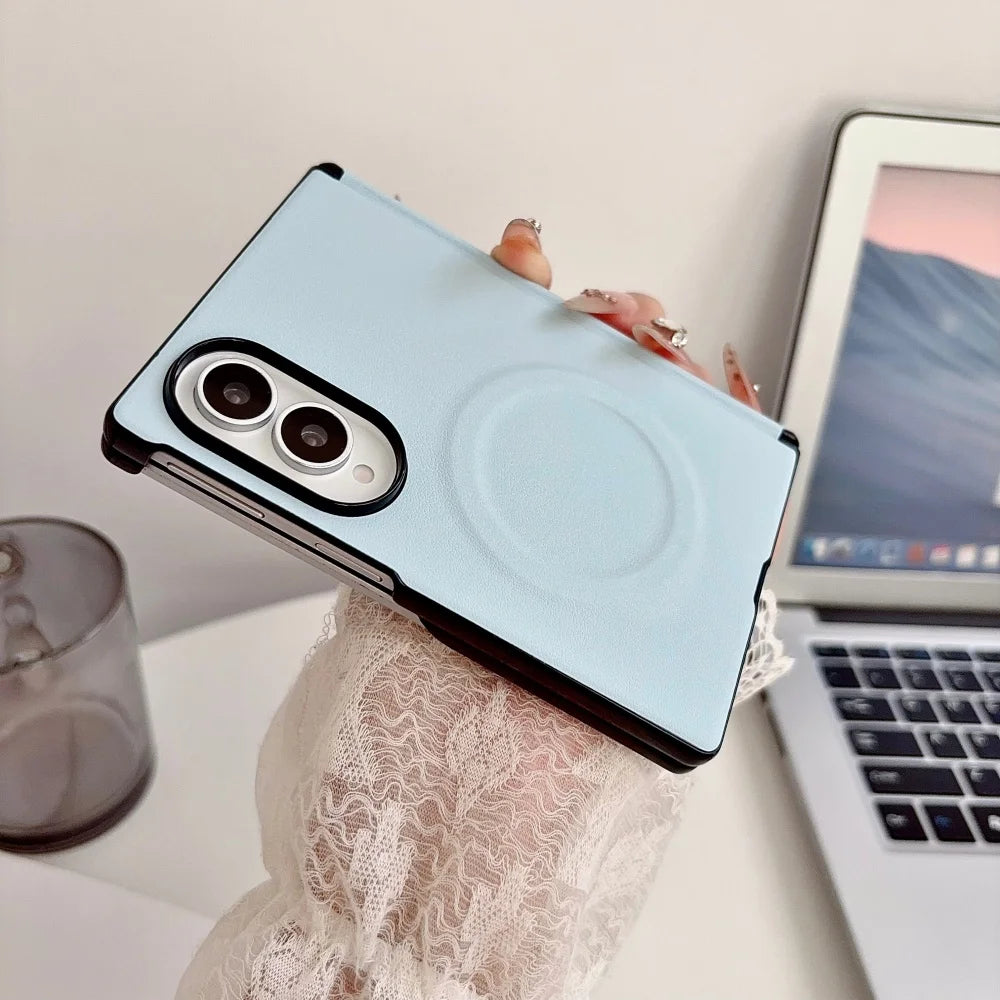 Morandi Color PU Leather Magnetic Case for Samsung Galaxy Z Fold 8 Ultra 7 6 5 4 for Magsafe Dual-axis Hinge Bumper Matte Cover