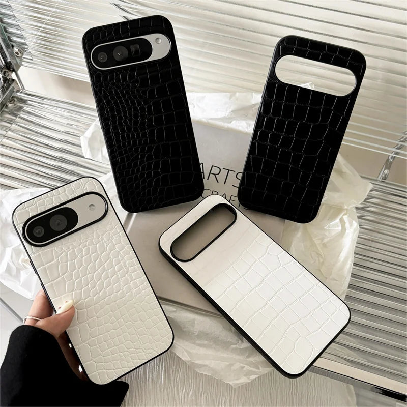 Stylish Retro Crocodile Pattern Phone Case For Google Pixel 9 Pro XL Luxury Animal Texture PU Leather Shockproof protective Case
