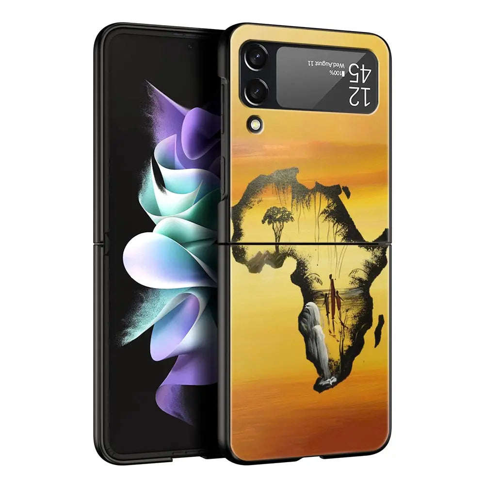 Africa Map Geography Painted Phone Case For Samsung Galaxy Z Flip 6 5 4 3 Shell For Samsung Z Flip3 Flip4 Flip5 Hard PC Cover