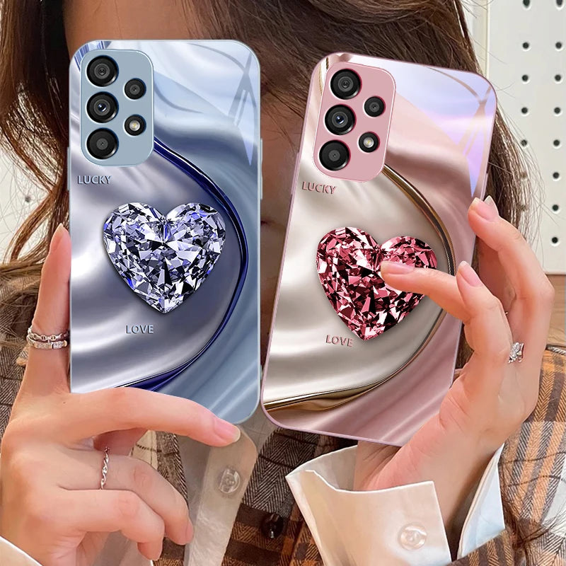 Big Pink Diamonds For Samsung Galaxy S10 4G S20 11E 30 S21 22 S24 Fe Pro S23 S25 Ultra 5G S9 Tempered Glass Phone Case