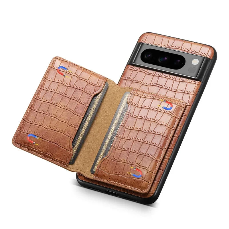 Multifunctional Crocodile Pattern Leather Phone Case Coque For Google Pixel 10 Pro 9 8 7 6 Pro 6A 7A 8A 9Pro Holder Shell Cover
