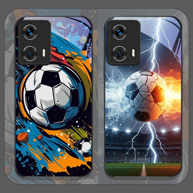 Creative Football Printed Pattern Tempered Glass Phone Case for Motorola Moto Edge 50 Fusion 40 Neo 30 Pro G85 G84 G54 G24 Cover