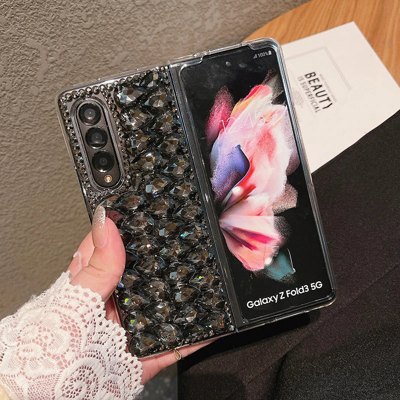 Rhinestone Phone Case For Samsung Galaxy Z Fold 4 5 3 2 6 7 Crystal Designer Carcasa Cases Luxury Telefon Funda Kilifi
