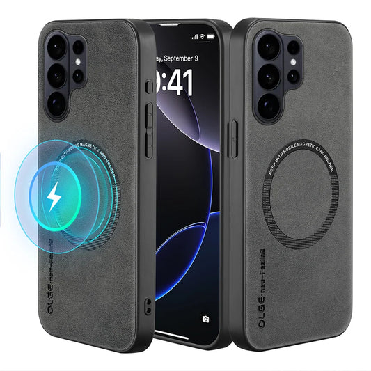 For Magsafe Phone Case For Samsung Galaxy S26 S25 S24 S23 S22 S21 S20 Puls Ultra Magnetic Wireless Charging Leather Back Cover