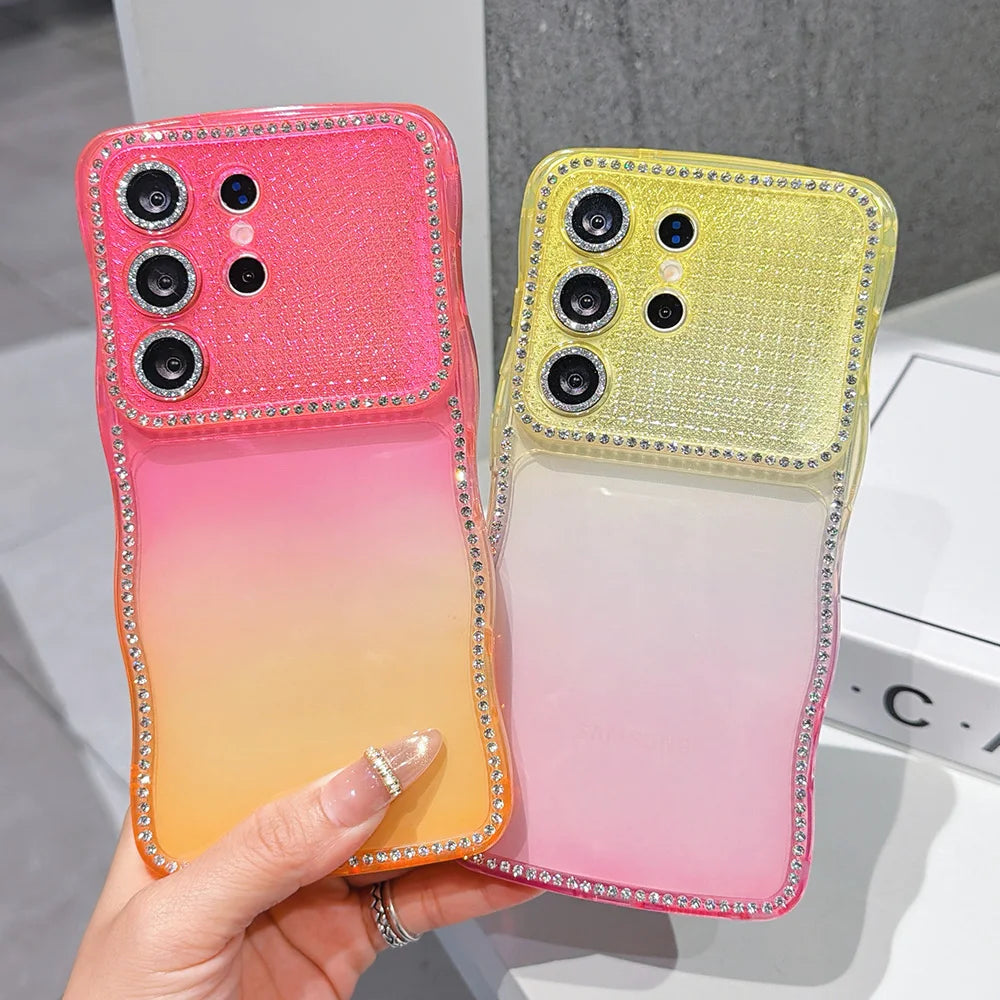 Wavy Edge Gradient Phone Case For Samsung Galaxy S26 S25 S24 Ultra Plus Soft TPU Thickened Shockproof Lens Protective Cover﻿﻿﻿﻿﻿