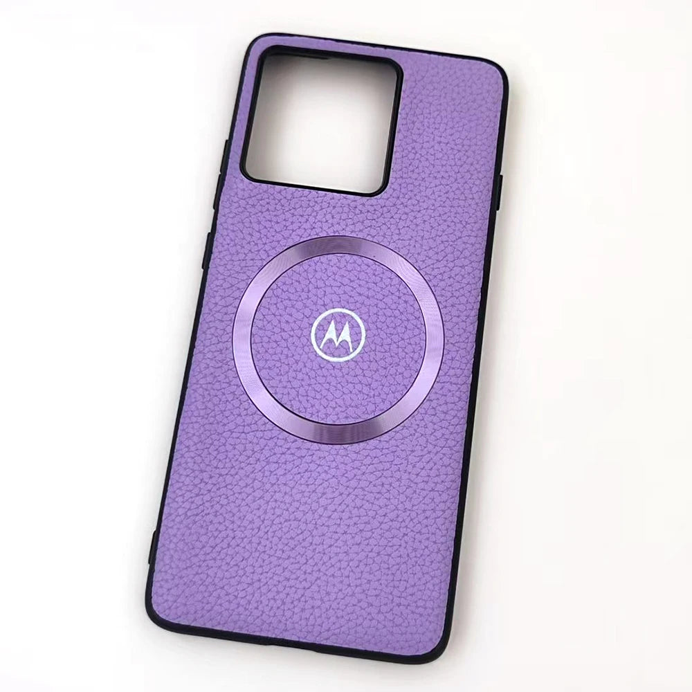 Litchi Texture Leather Magnetic Case For Motorola Edge 50Neo 60 Fusion G86 G85 G56 G55 G45 G35 For Magsafe Wireless Charge Cover