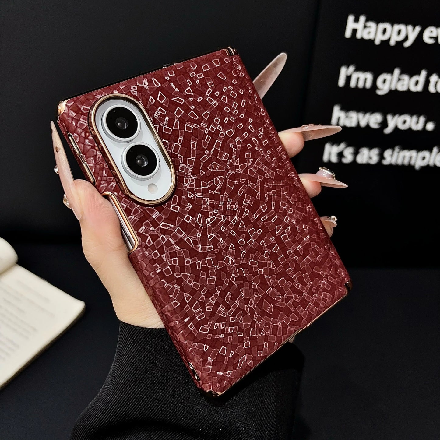 Luxury Business Mosaic Stone Texture Phone Case for Samsung Z Fold 8 Wide Axis Protection Shockproof Skin Feel Slim Fit Cover