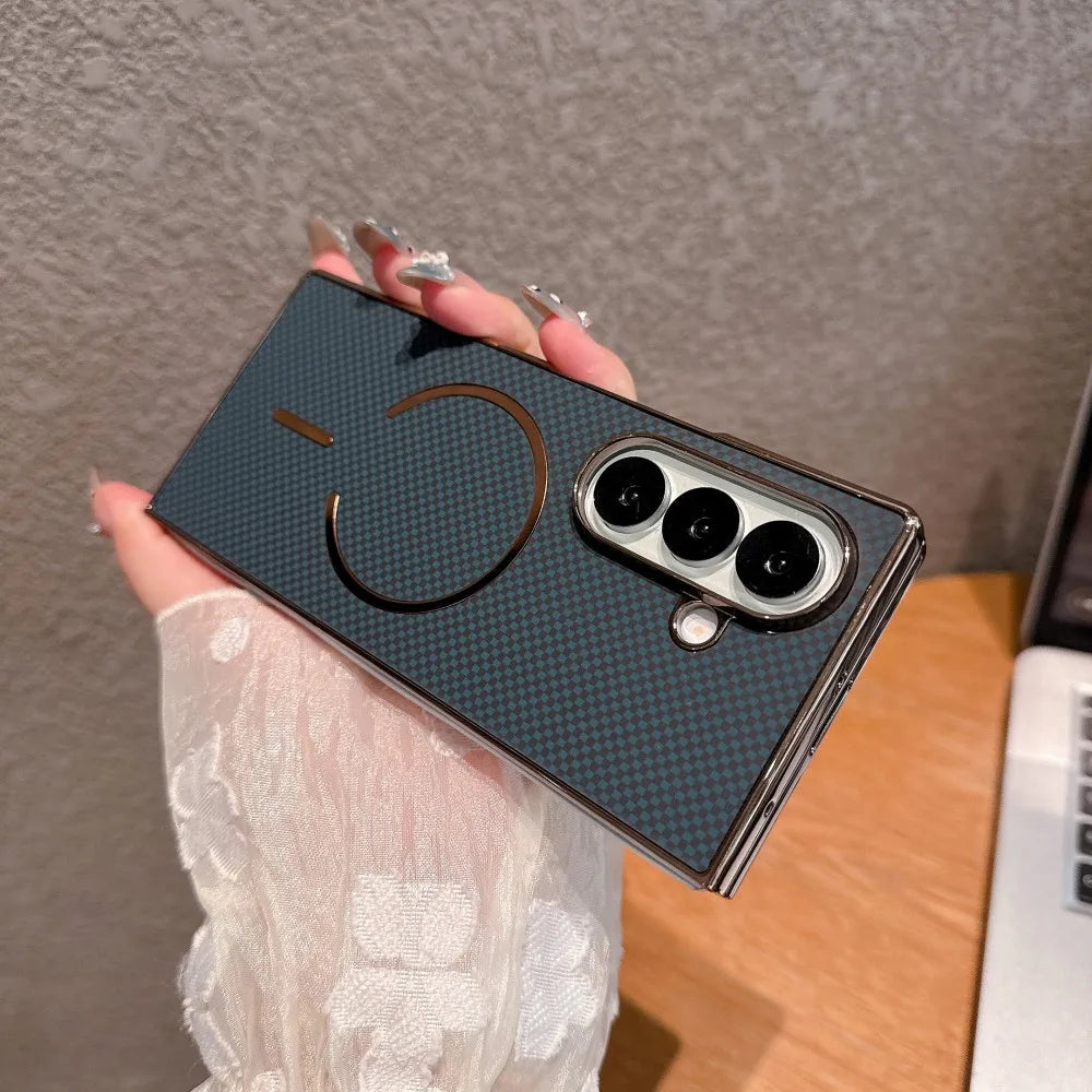 For Samsung Galaxy Z Fold 7 Case Hard Carbon fiber Magnetic wireless charging Protective Back Cover For Z Fold 7 6 5 4 3 Shell
