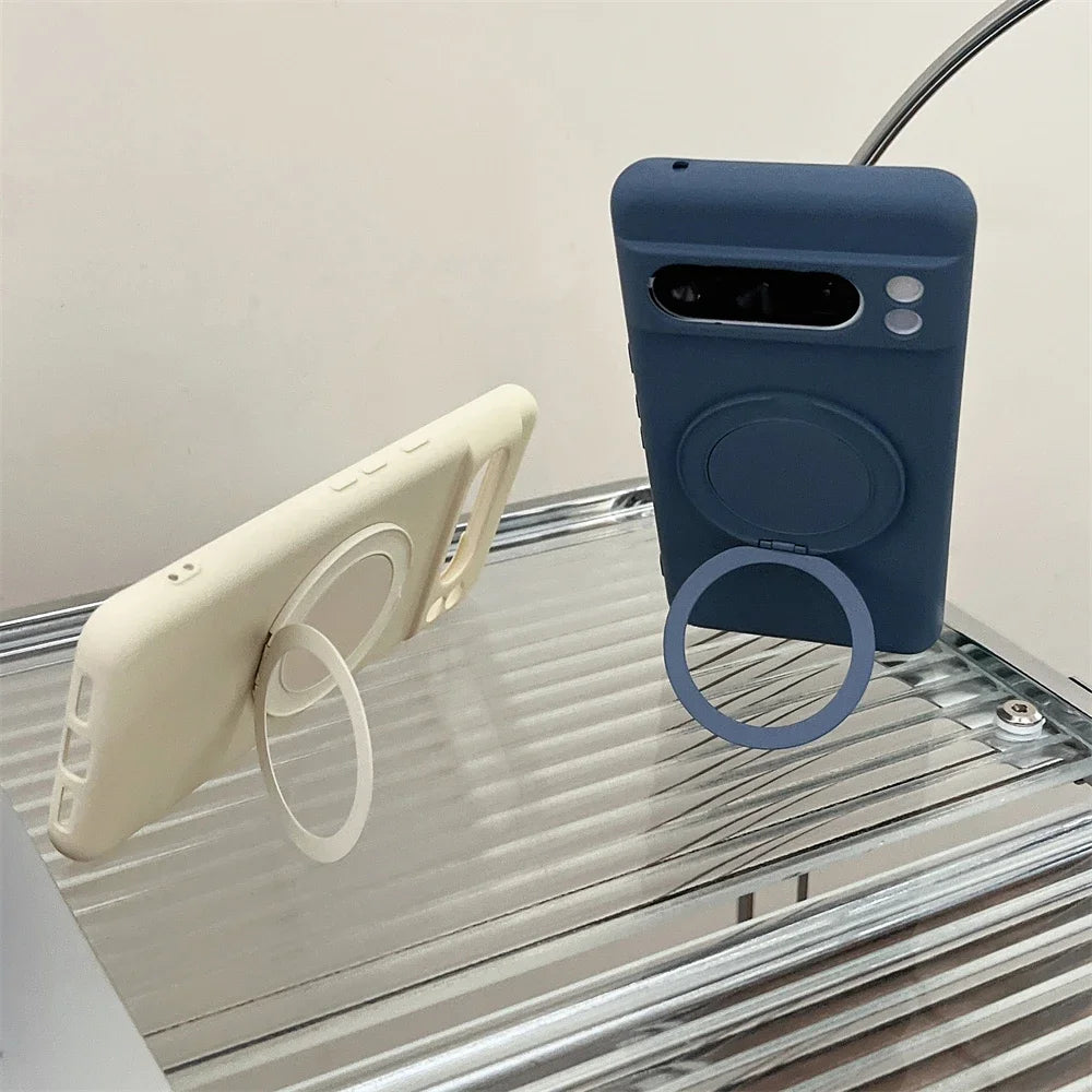 Original Liquid Silicone Magnetic Invisible Bracket Soft Case For Google Pixel 10 9 Pro XL 8 7 6 A Pro Anti-Drop Protector Cover