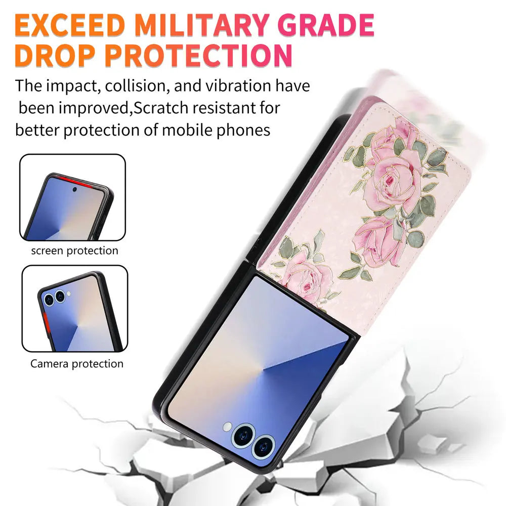 Wallet Double Button Floral Leather Card Coque for Samsung Galaxy Z Flip 7 5G 2025 Luxury Case ZFlip 7 SE Flip7 6 5 Magnet Cover