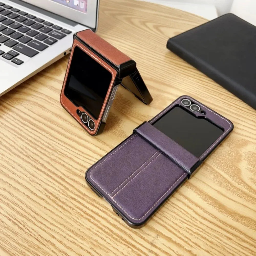 Business Retro Leather Texture Flip Phone Case for Samsung Galaxy Z Flip 7 6 5 4 3 Anti-Drop PU Material Inclusive Protect Cover