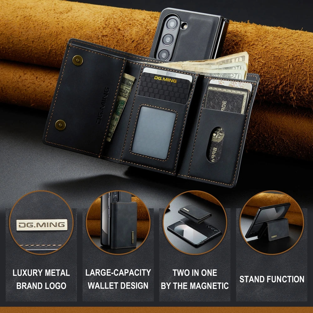 Kickstand Leather Wallet Case Magnetic Phone Case for Samsung Galaxy Z Fold 7 6 5 4 3 Phone Cover Tri-fold Cards Bag Back Shell